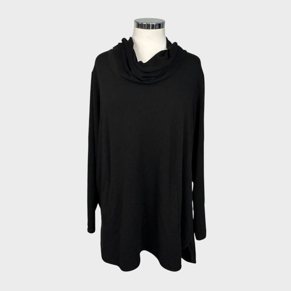 Cable & Gauge Woman Size 2X Black Cowl Neck Long Top Polyester Rayon Spandex